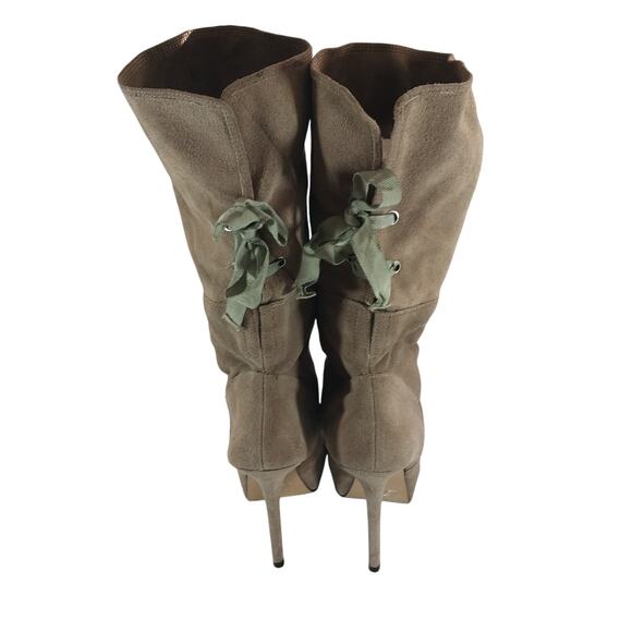 STEVE MADDEN! FAWN BEIGE GENUINE SUEDE LEATHER PLATFORM STILETTO BOOTS! SZ 10M - Picture 7 of 10